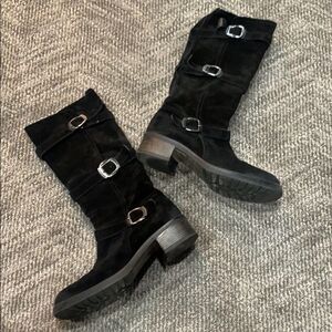 3 Buckle Suede Boot with inside side zip